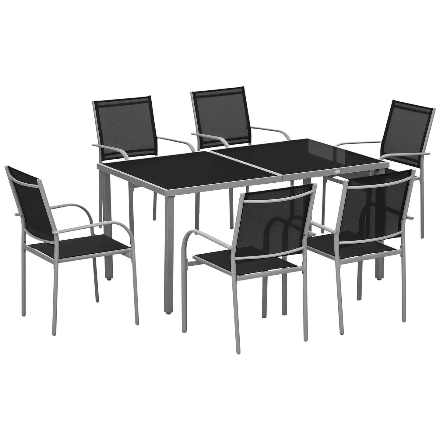 7 Piece Outdoor Dining Set, Table & 6 Stackable Chairs, Black Outdoor Dining Sets at Gallery Canada