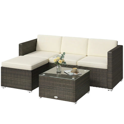 3-Piece Patio Set with Cushions, PE Rattan Sofa, Glass Table, Cream White Patio Furniture Sets Brown, Cream White at Gallery Canada