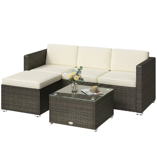 3-Piece Patio Set with Cushions, PE Rattan Sofa, Glass Table, Cream White Patio Furniture Sets Brown, Cream White at Gallery Canada