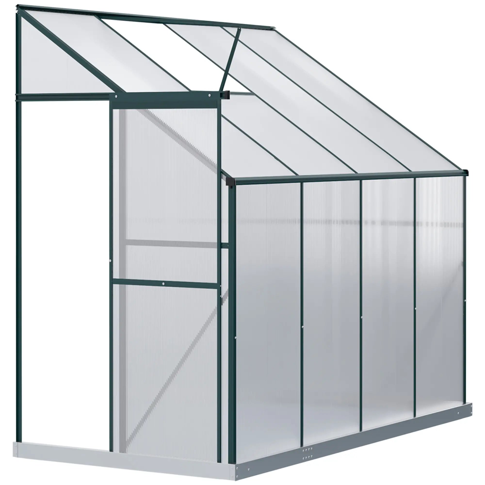 Walk-In Garden Greenhouse, Aluminum Polycarbonate, Roof Vent, 8' x 4' x 7', Silver Walk In Greenhouses Transparent Sheets, Green Frame at Gallery Canada
