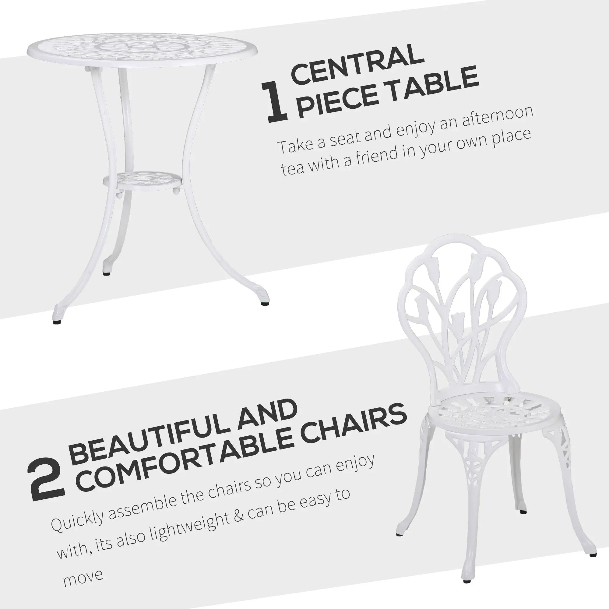 3 Pc Patio Bistro Set, Outdoor Cast Aluminum Table and Chairs, White Bistro Sets at Gallery Canada