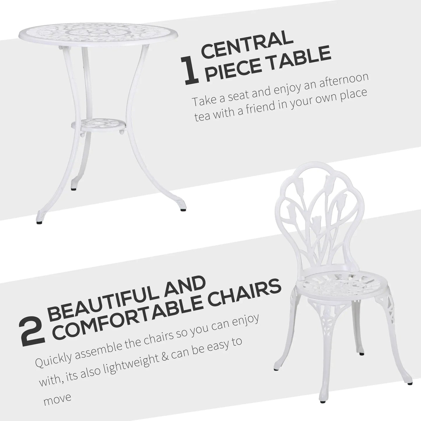 3 Pc Patio Bistro Set, Outdoor Cast Aluminum Table and Chairs, White Bistro Sets at Gallery Canada