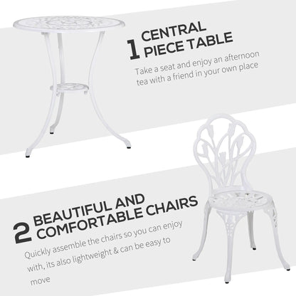3 Pc Patio Bistro Set, Outdoor Cast Aluminum Table and Chairs, White Bistro Sets at Gallery Canada