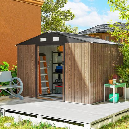 9.1'x6.4'x6.3' Garden Storage Shed, Lockable Double Doors, Vents, Teak Sheds at Gallery Canada
