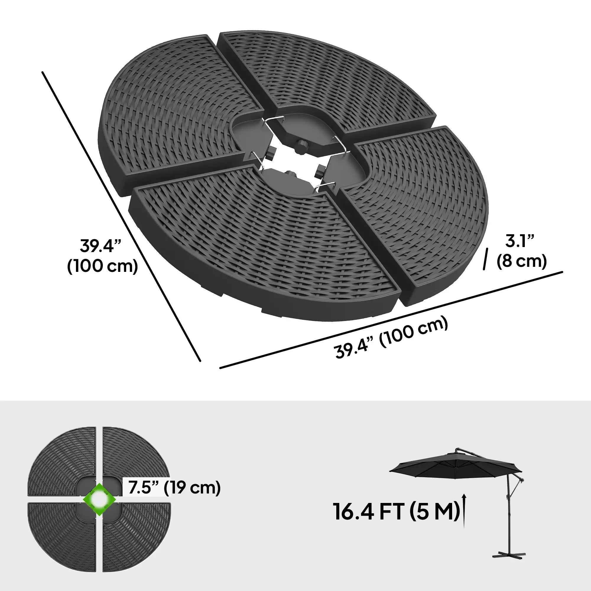 4PCs Cantilever Umbrella Base Weights, Wicker Effect HDPE, Black Umbrella Bases at Gallery Canada