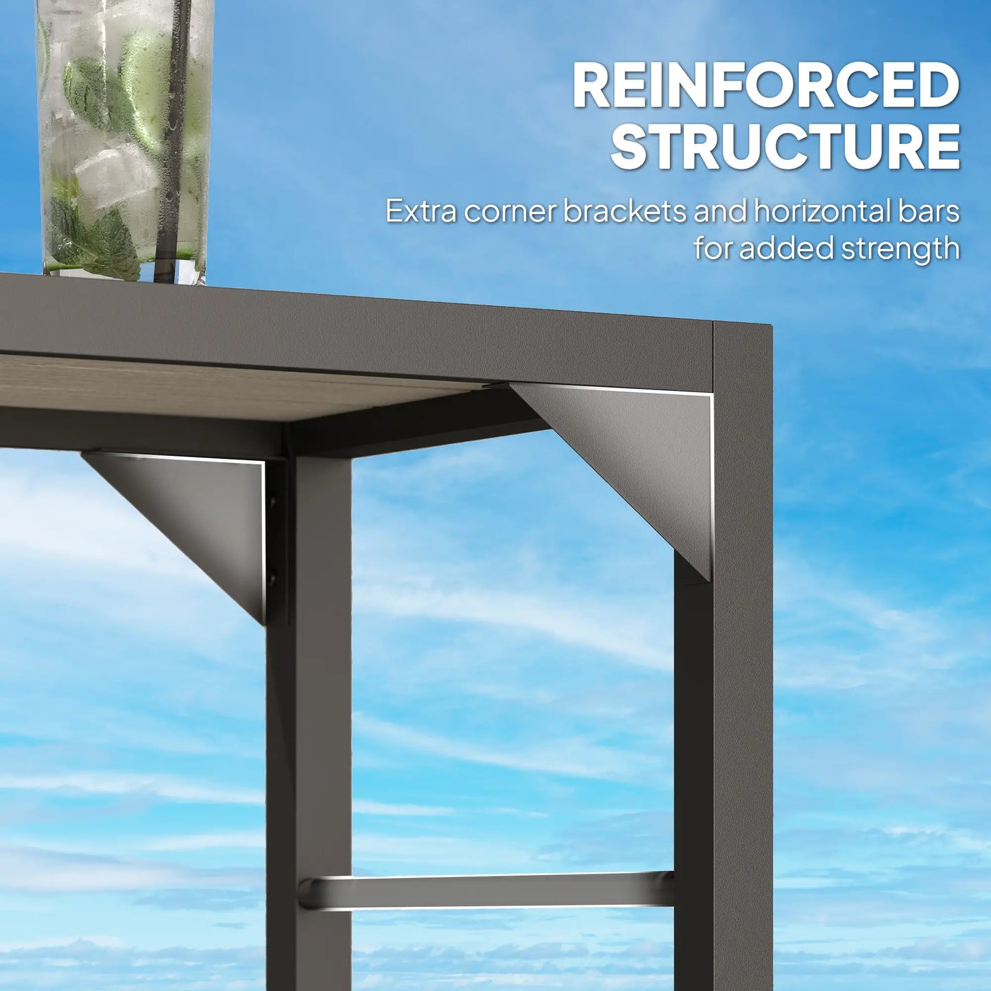 Outdoor Bar Table With Built-In Bottle Opener, Wood Grain Plastic Top, 55" x 15" x 39" Patio Dining Tables at Gallery Canada