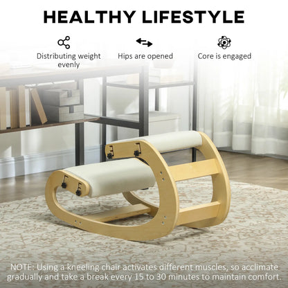 Ergonomic Kneeling Chair, Adjustable Rocking Wood Stool, Cream White Office Chairs at Gallery Canada