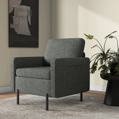 Modern Fabric Accent Armchair, Metal Legs, 2 Side Pockets, Grey Accent Chairs at Gallery Canada