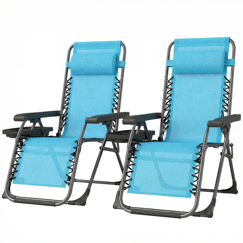 Folding Reclining Outdoor Lounge Chair, Set of 2, Sky Blue