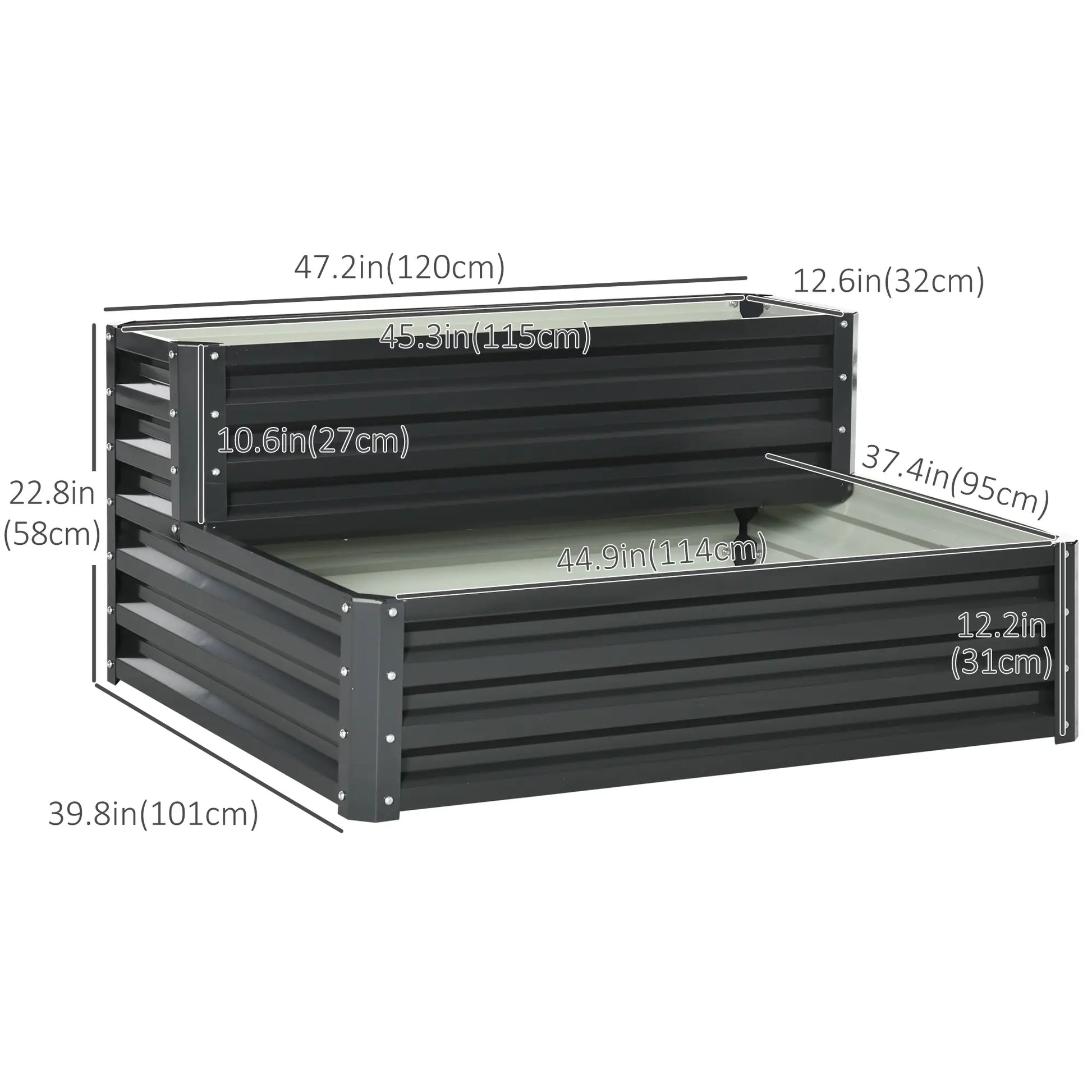 2 Tier Raised Garden Bed, 47" x 40" x 23", Galvanized Steel, Dark Grey Galvanized Planter Boxes at Gallery Canada