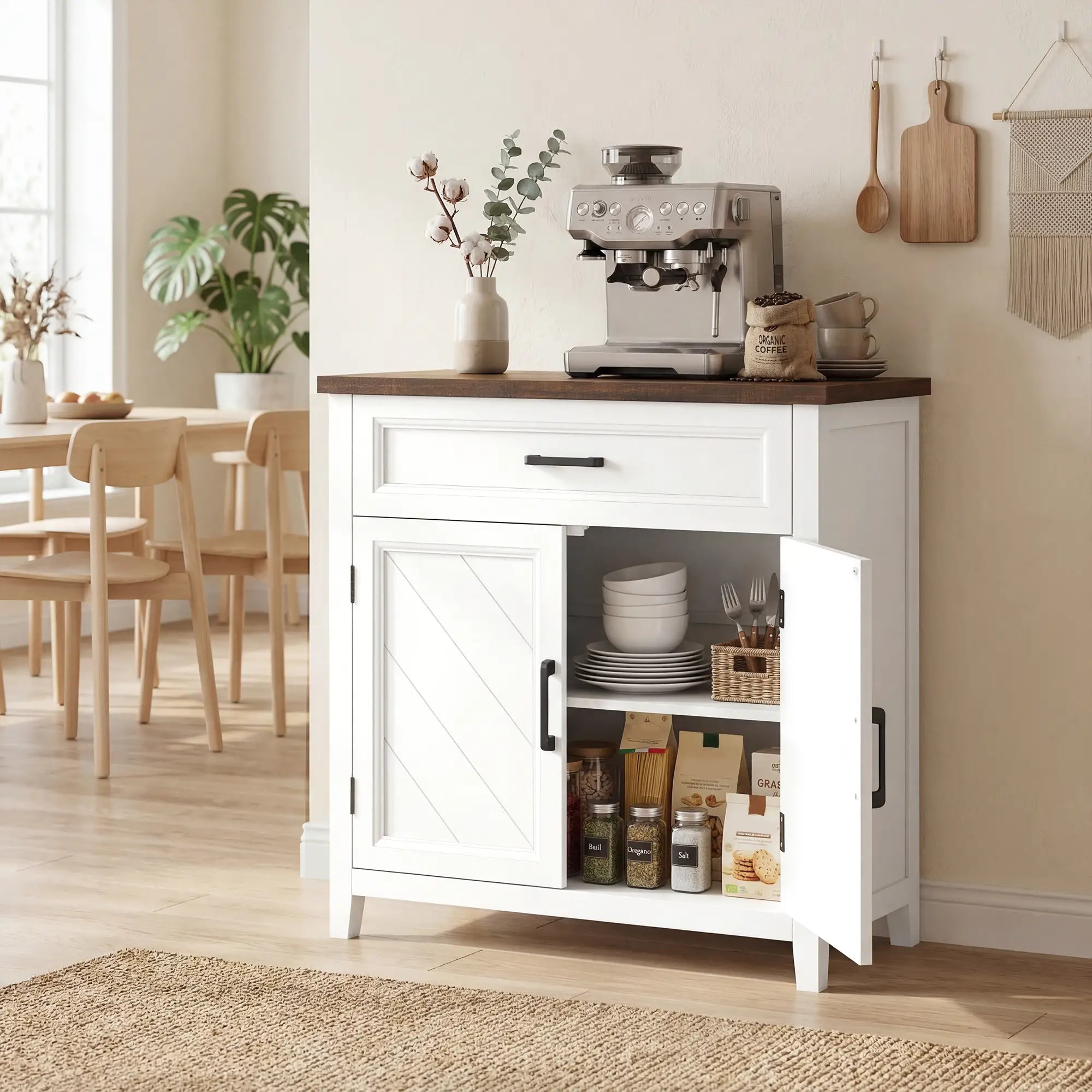 Modern Farmhouse Sideboard Buffet Cabinet, Adjustable Shelf, 2 Doors Storage Cabinets at Gallery Canada