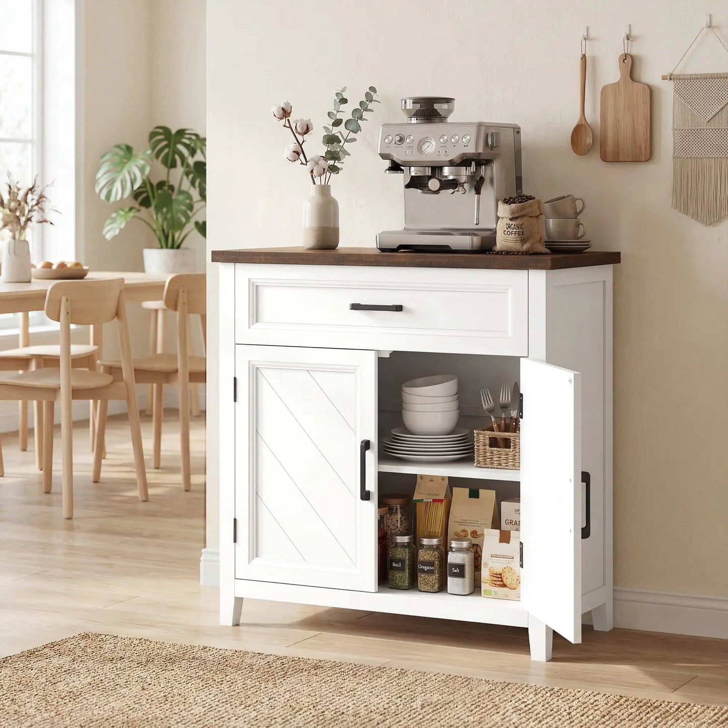 Modern Farmhouse Sideboard Buffet Cabinet, Adjustable Shelf, 2 Doors Storage Cabinets at Gallery Canada