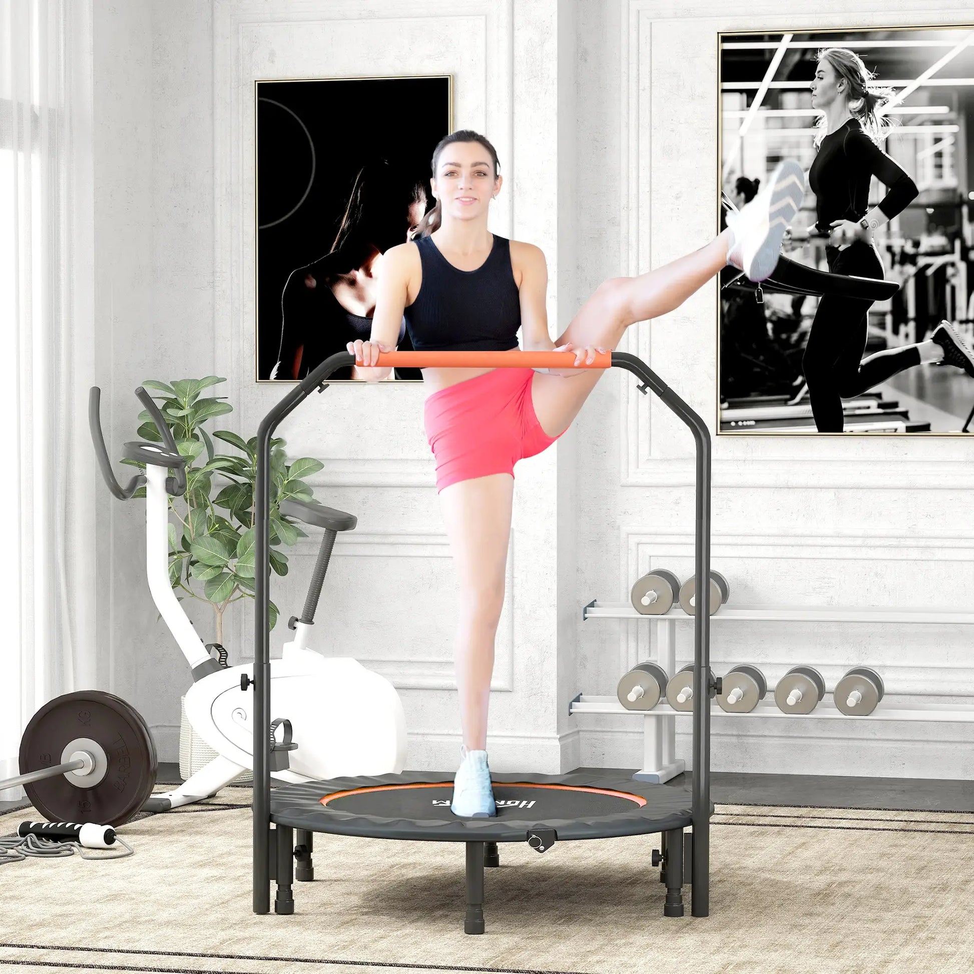 45" Foldable Mini Fitness Trampoline, Adjustable Foam Handle, Orange Trampolines at Gallery Canada