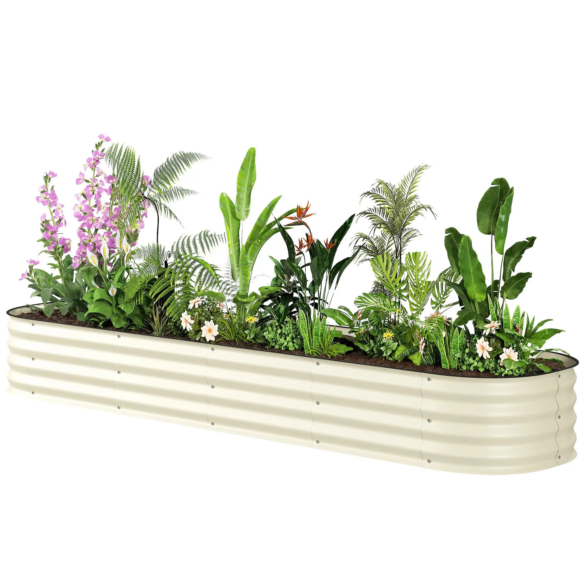 7.9 x 2 x 1ft Galvanized Raised Garden Bed Kit, Metal Planter Box, Cream White