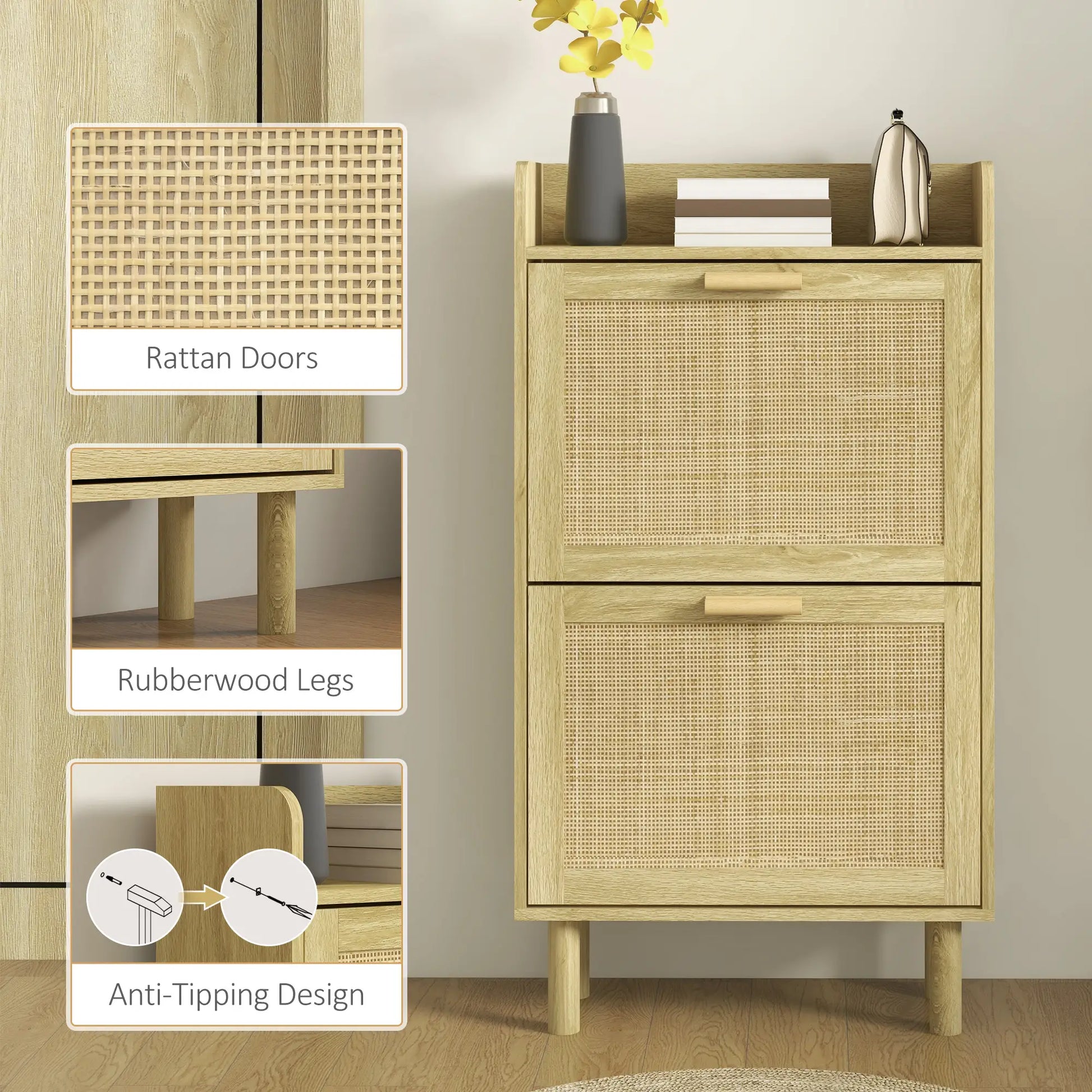 Slim Shoe Storage, 2 Flip Drawers, Adjustable Shelves, 12 Pair, Oak Shoe Storage Cabinets & Racks at Gallery Canada