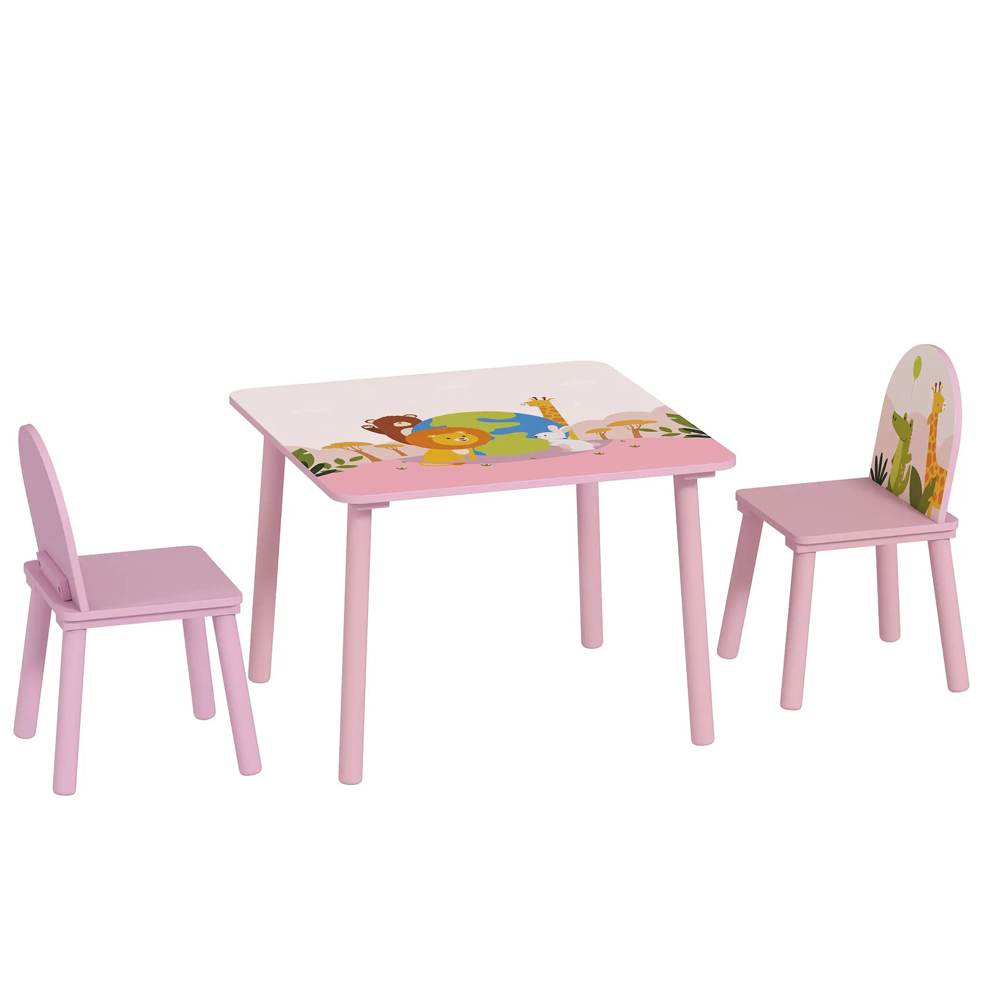 Ensemble de Table et Chaises pour Enfants, Table pour Tout-Petits et 2 Chaises, Rose