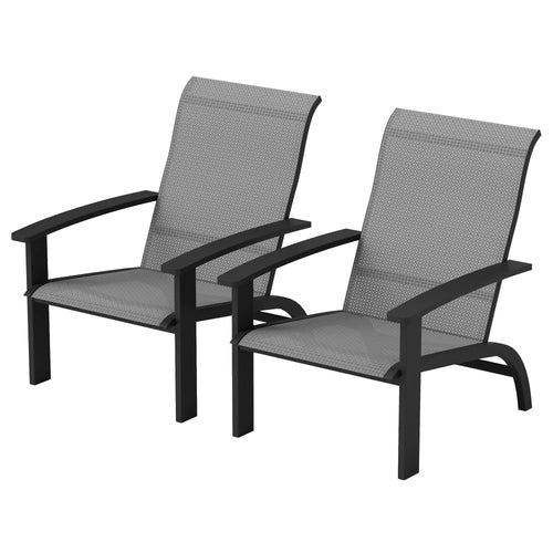 2 Outdoor Adirondack Chairs, Aluminum Frame, Mesh Seat, Dark Grey