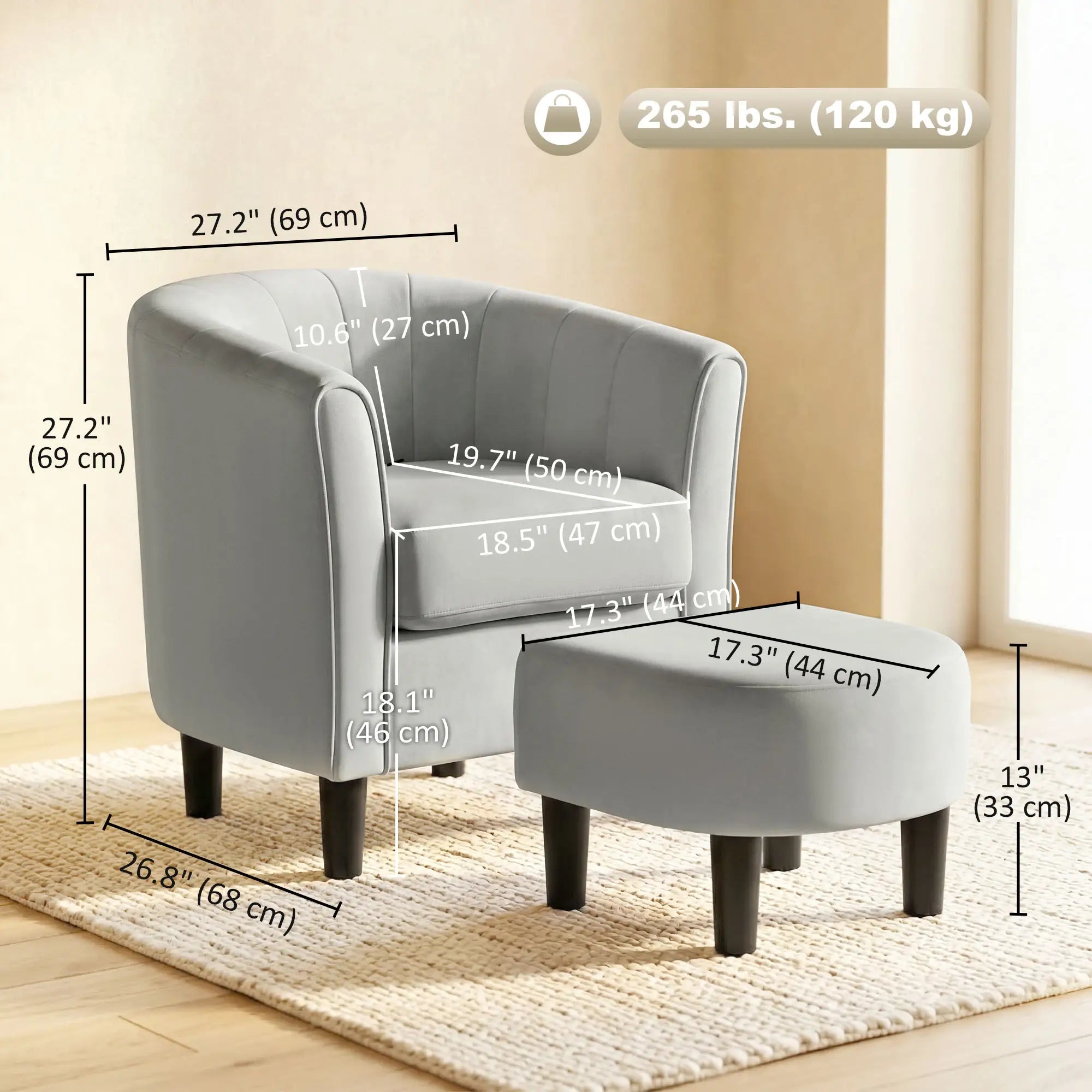 Accent Chair Modern Upholstered Living Room Chair with Ottoman and Pocket Spring Cushion Grey Accent Chairs at Gallery Canada