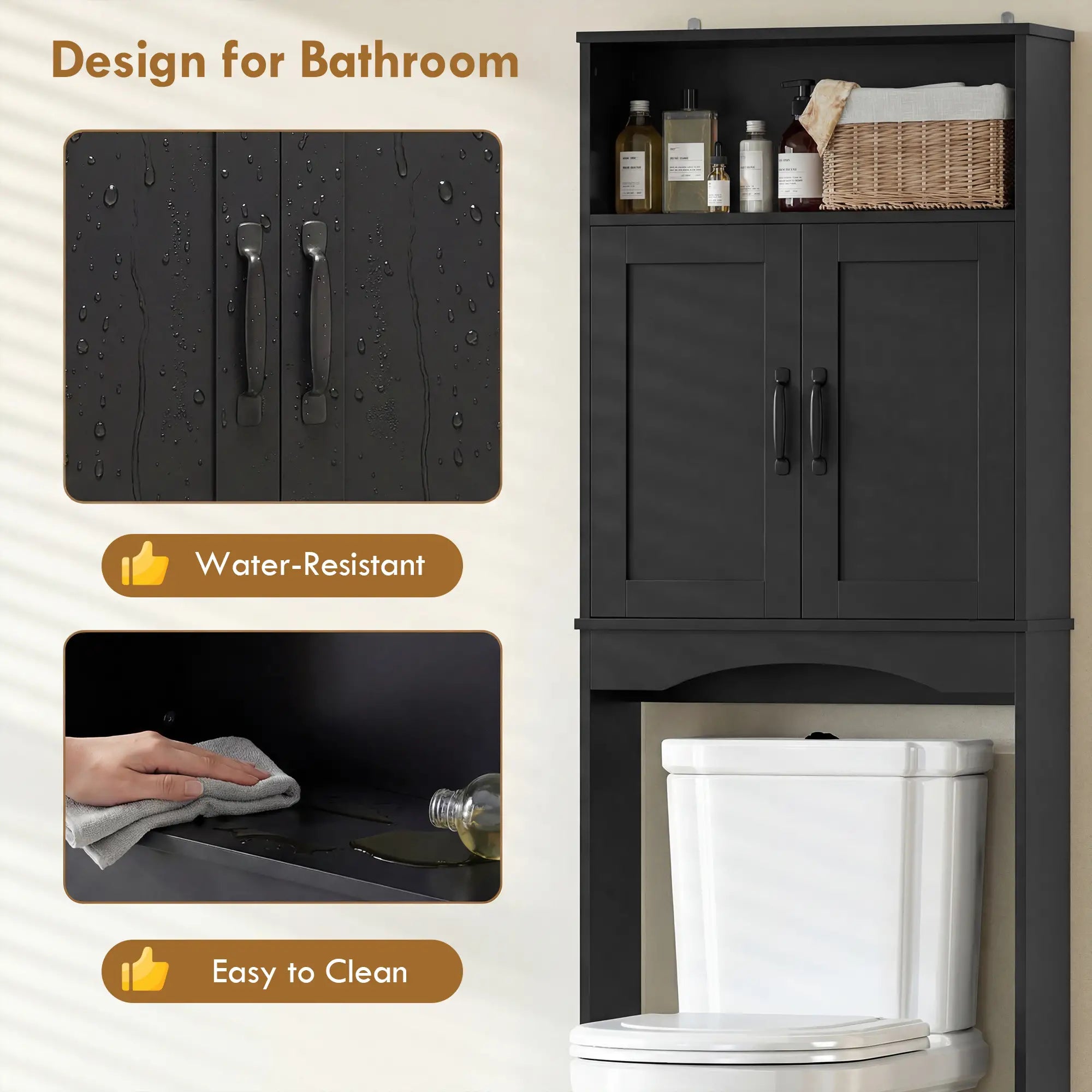 Over The Toilet Storage Cabinet, 2 Doors, Open Shelf, Black Over The Toilet Storage at Gallery Canada