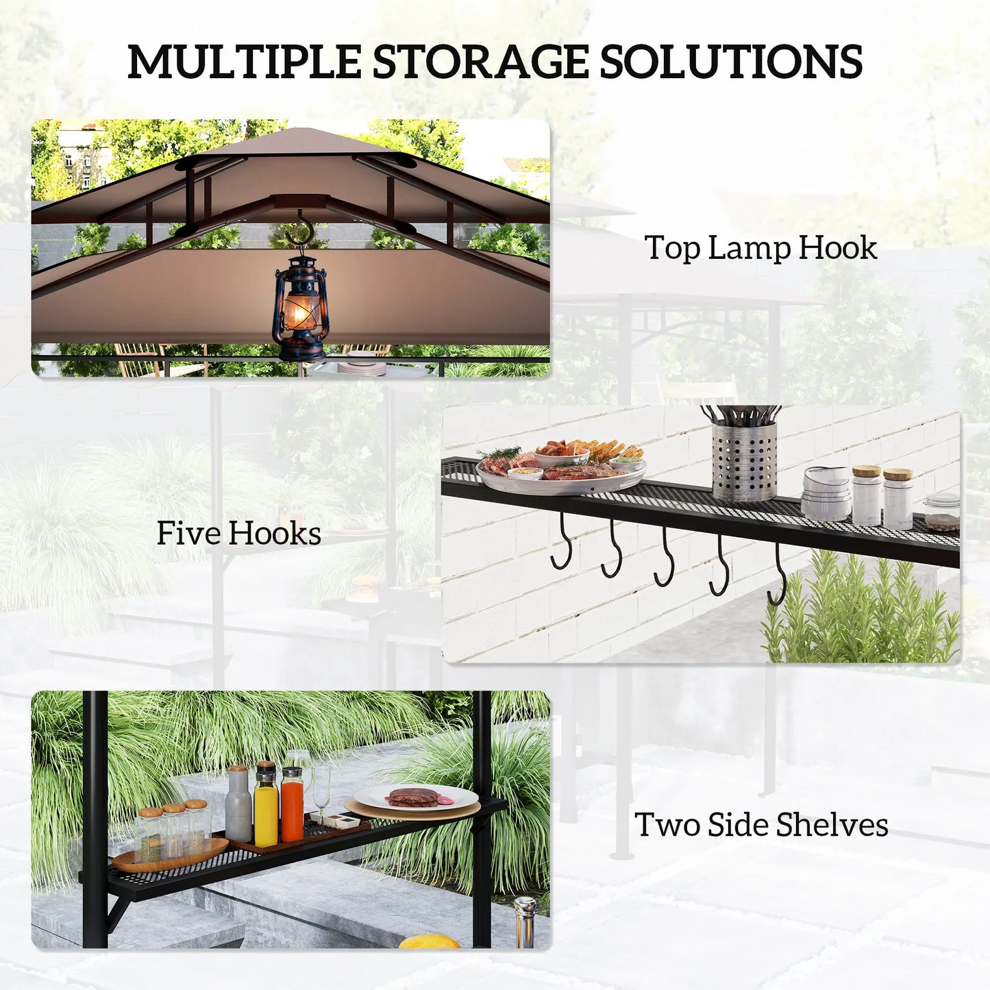 8' x 5' Grill Gazebo, Double Tiered Barbecue Shelter With Side Awning, Brown BBQ Grill Gazebos at Gallery Canada