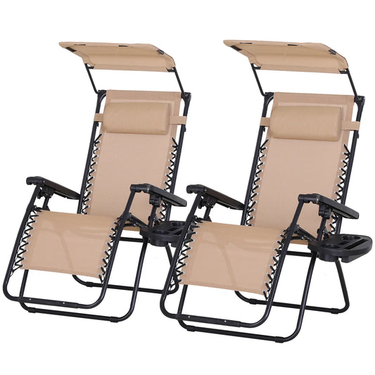2 Piece Foldable Lounge Chair with Canopy, Outdoor Zero Gravity Chair, Beige Lounger Chairs Beige at Gallery Canada