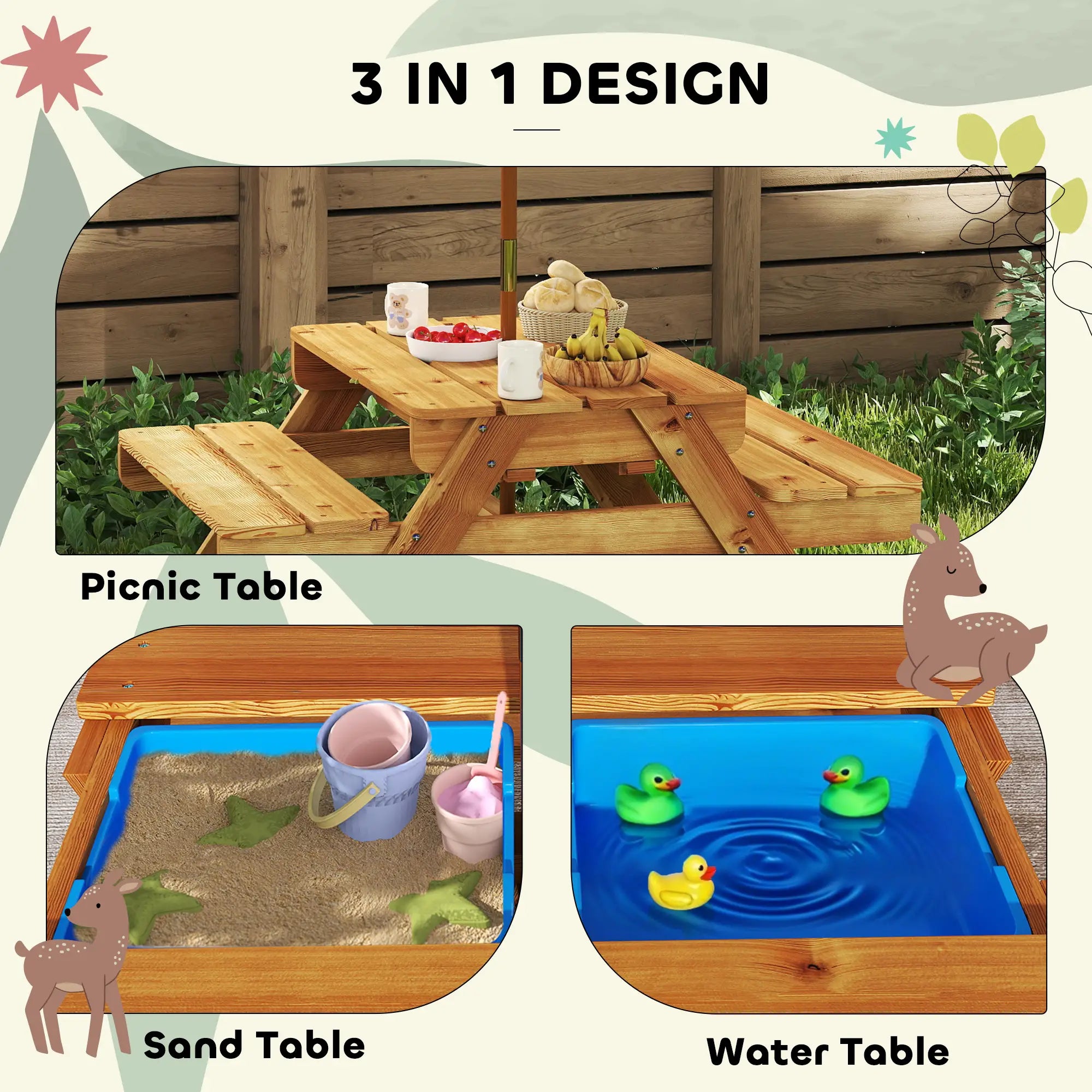 Toddler Water Table with Sand, Removable Umbrella, 3-6 Years Kids Outdoor Furniture at Gallery Canada