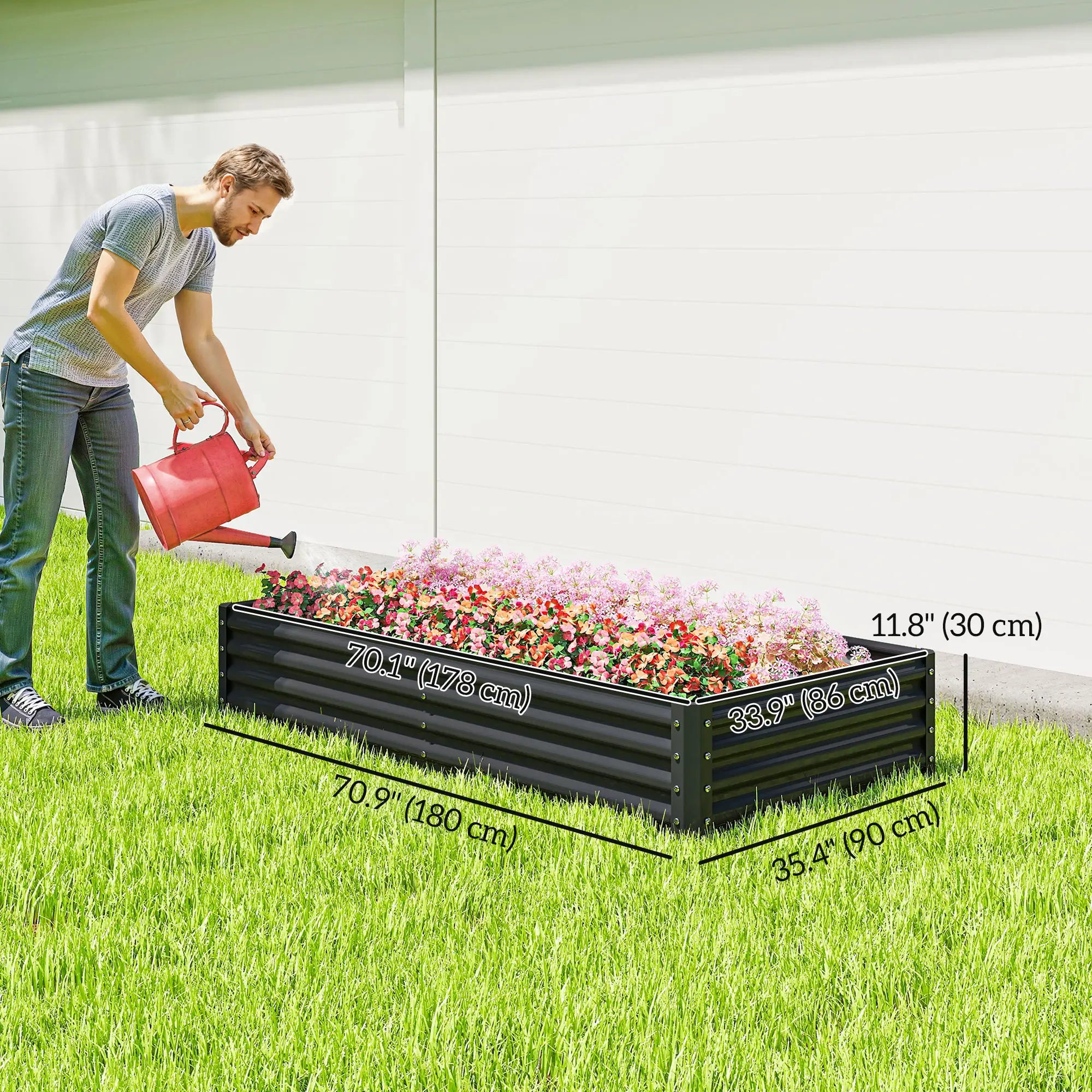6X3X1Ft Galvanized Raised Garden Bed, Reinforced Planter Box, Dark Grey Galvanized Planter Boxes at Gallery Canada