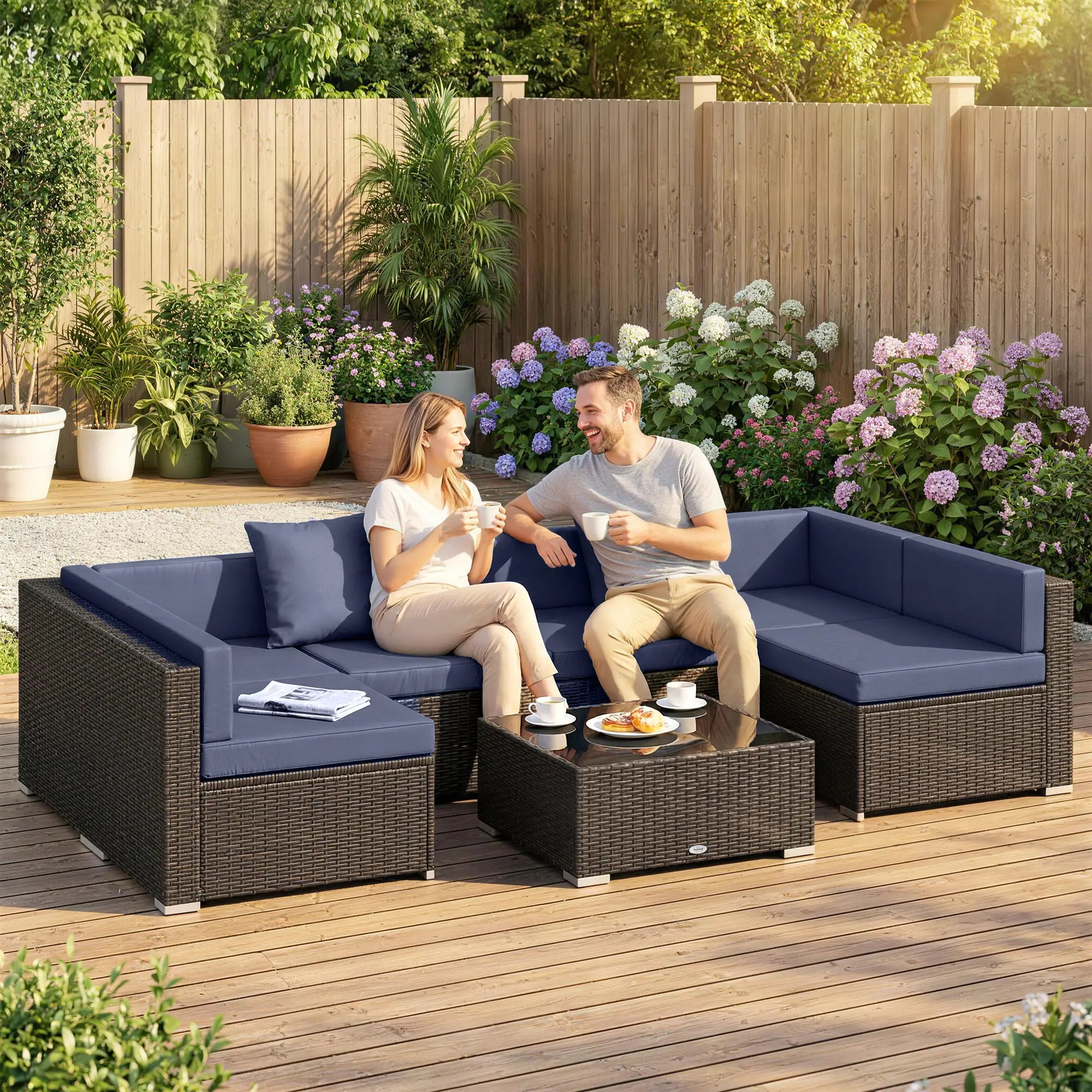 7pc Garden Wicker Sectional Set, Patio Rattan Lounge Sofa, Navy Blue Patio Furniture Sets at Gallery Canada