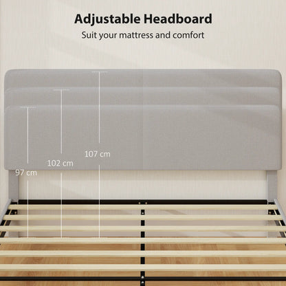 King Size Bed Frame, Adjustable Upholstered Headboard, Wood Slat Support, Light Grey Bed Frames at Gallery Canada