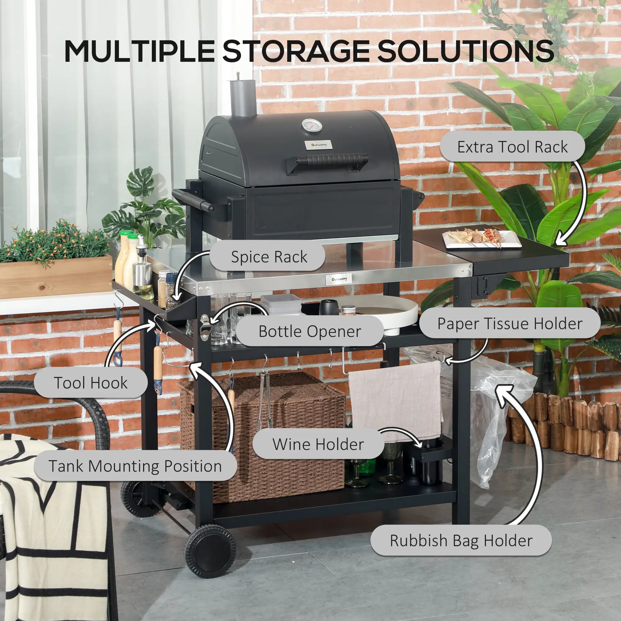 3-Shelf Outdoor Grill Cart, Foldable Side Table, Stainless Steel Top Outdoor Grill Carts at Gallery Canada