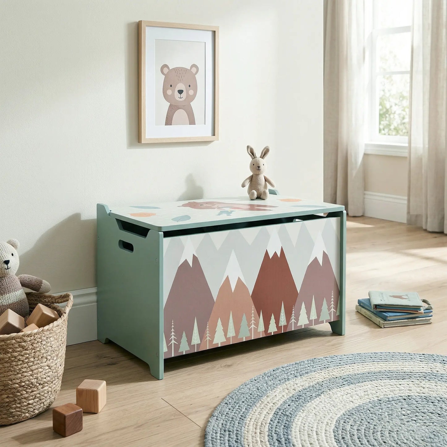 Toy Box with Lid, Storage Organizer, Safety Hinge, Green Baby & Kids Storage at Gallery Canada
