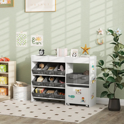 Kids Toy Storage Organizer with 11 Bins, Moveable Cabinet, Top Shelves, 3 Stickers, for Nursery, Playroom, White Bookshelves & Bookcases at Gallery Canada