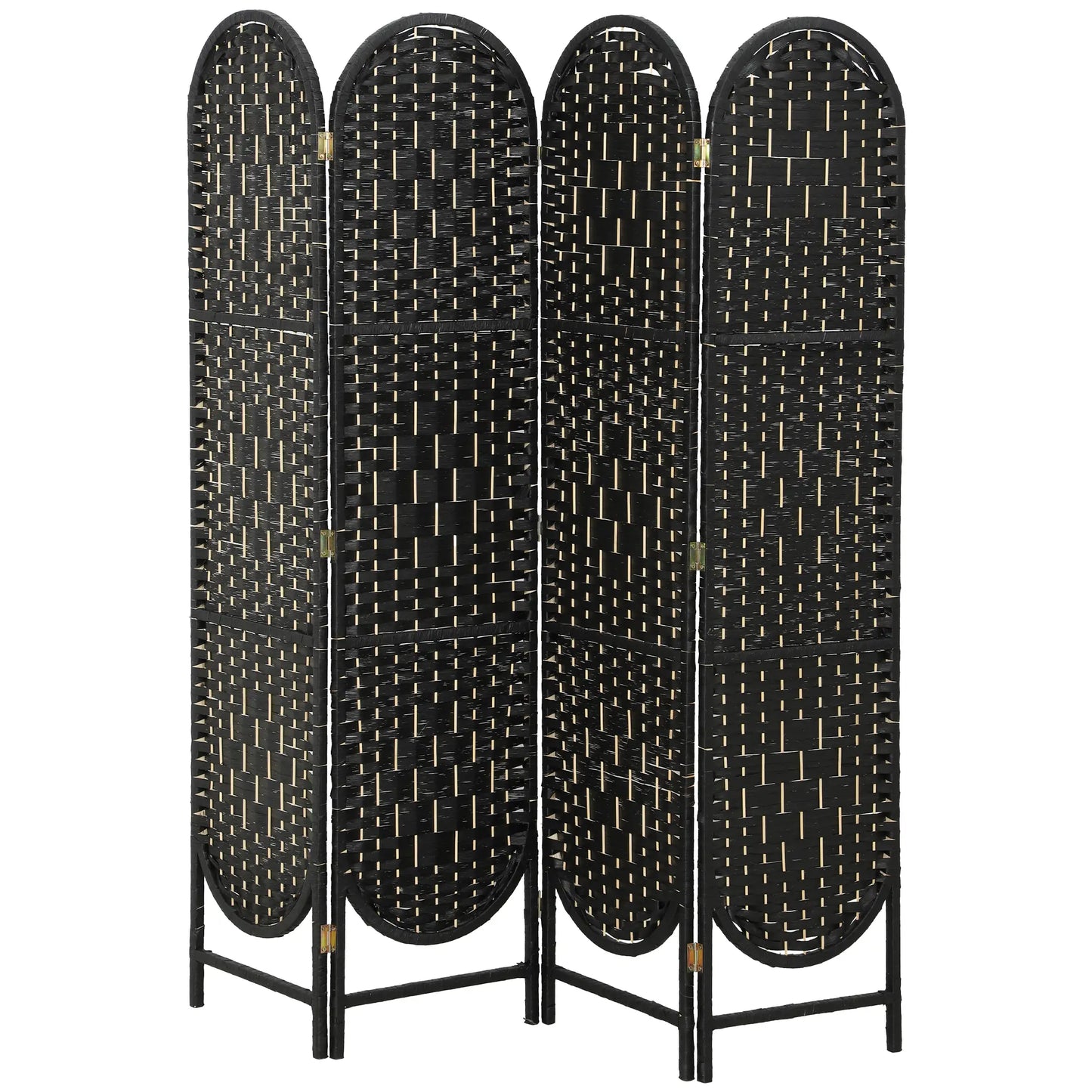 Bohemian Privacy Screen, 4 Panel Folding Room Divider, Arched Top, Black Room Dividers Black at Gallery Canada