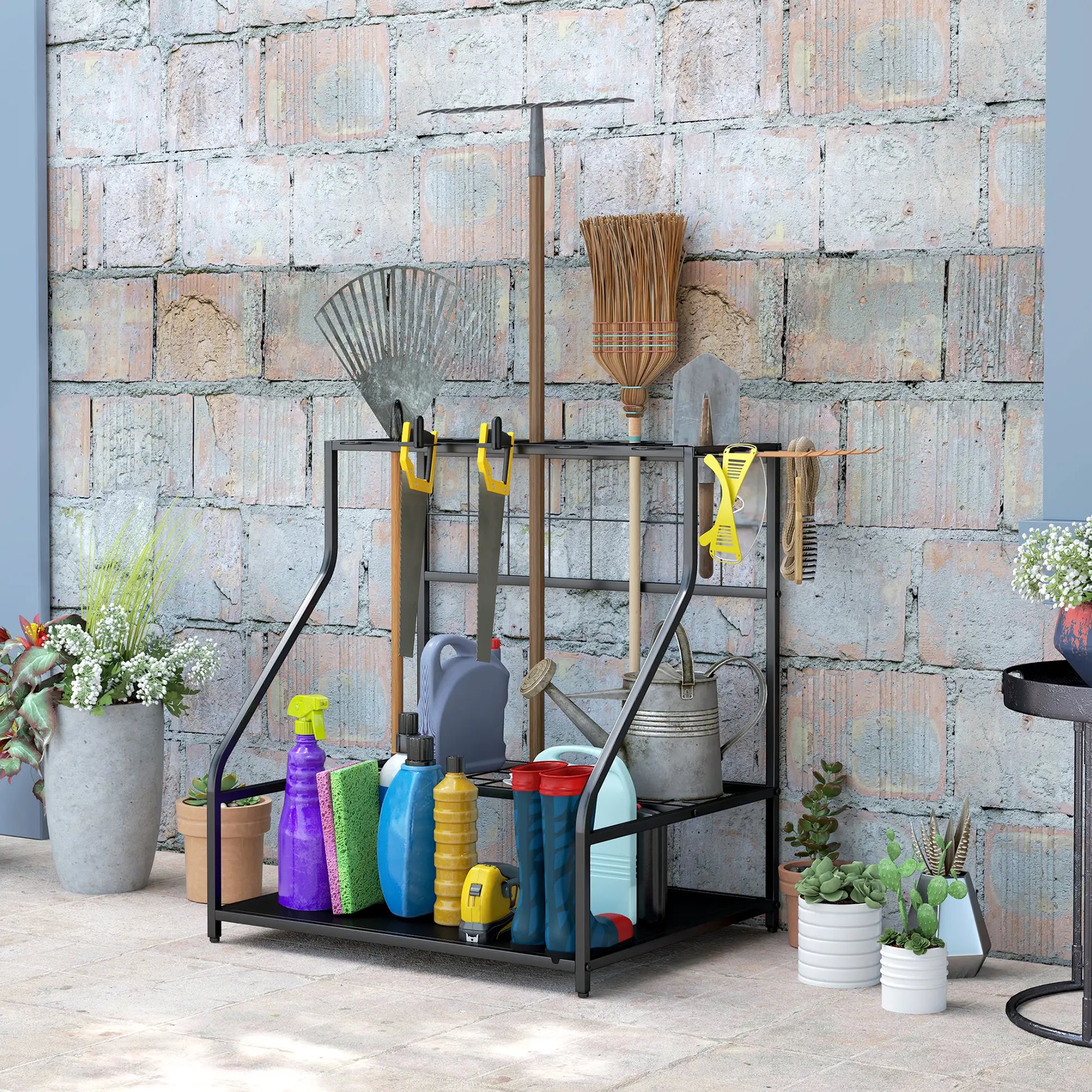 3-Tier Yard Tool Rack, Garden Organizer with Hooks, Orange Garden Accessories at Gallery Canada