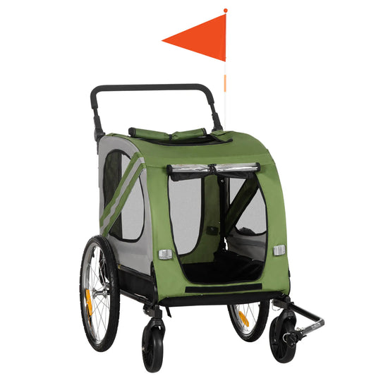 Dog Bike Trailer, 2-in-1 Pet Stroller, Universal Wheel Reflectors, Green Dog Bike Trailers & Strollers Green, Silver, Black at Gallery Canada