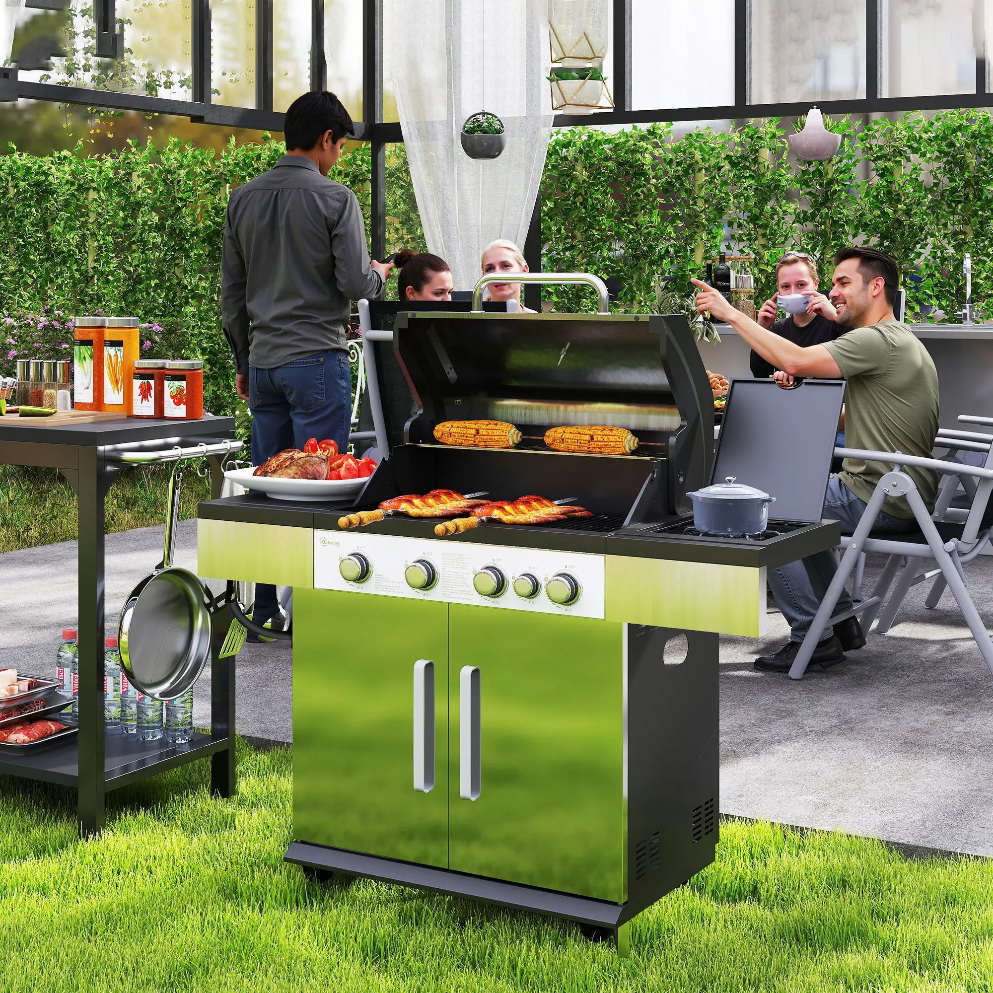 4+1 Burner Liquid Propane Gas Grill, Portable BBQ With Side Burner, Silver Propane Gas Grills at Gallery Canada
