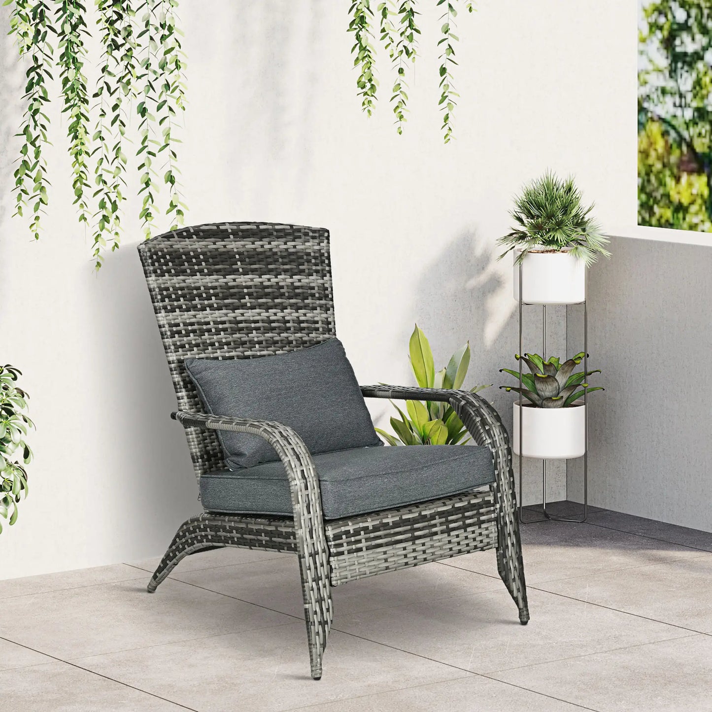 Wicker Adirondack Chair, Outdoor PE Rattan, w/ Cushions, Grey Patio Chairs at Gallery Canada