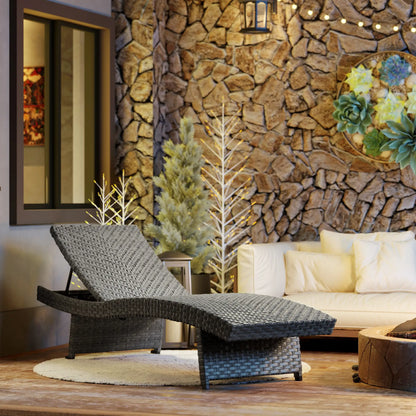 Folding Wicker Outdoor Chaise Lounge, 4-Level Adjustable Backrest, Grey Wicker Chaise Loungers at Gallery Canada