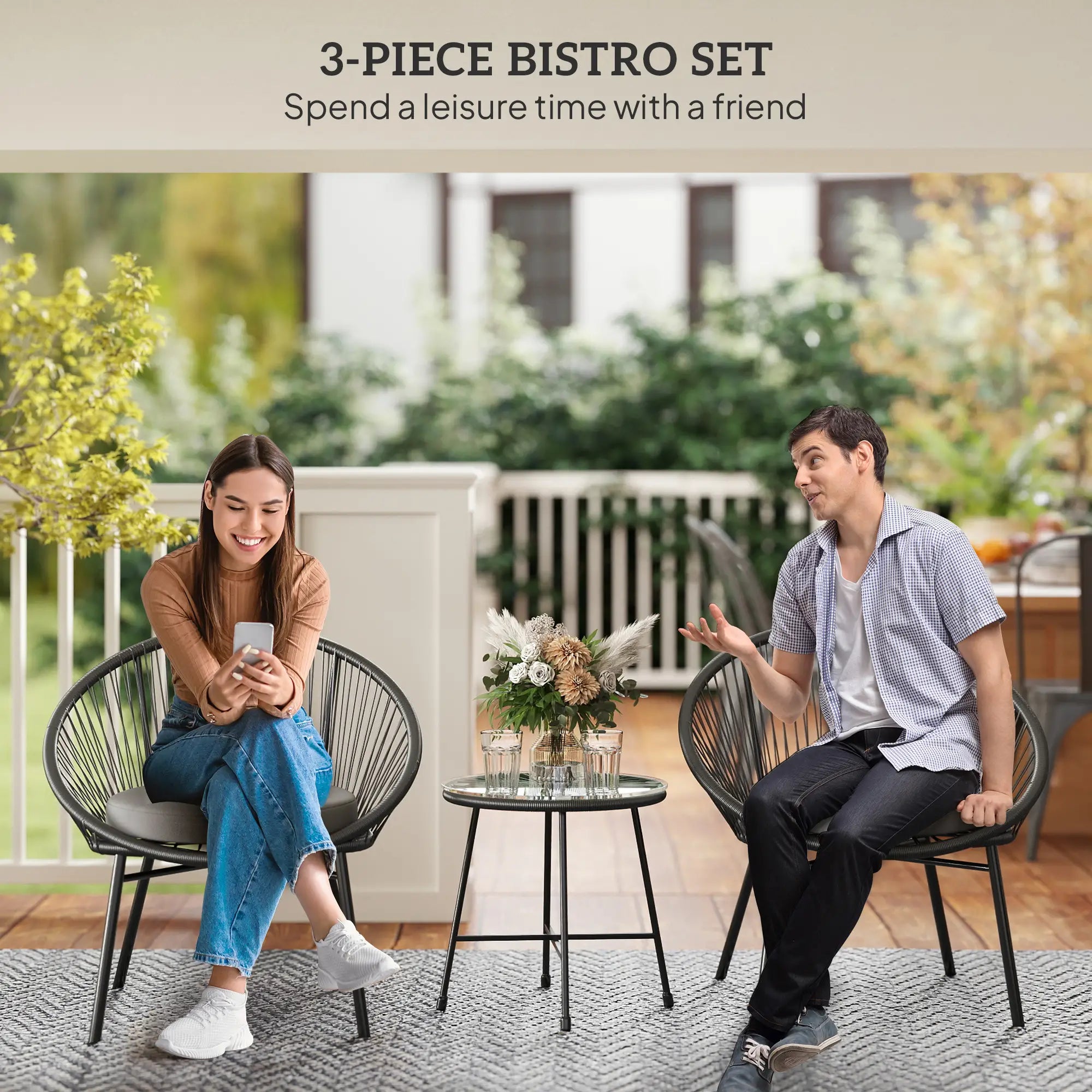 3-Piece Wicker Patio Set, Soft Cushions, Glass Tabletop, Black Bistro Sets at Gallery Canada