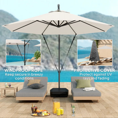 10FT Cantilever Umbrella With Fillable Base, Wind Strap, Cover, Cream White Offset Cantilever Umbrellas at Gallery Canada
