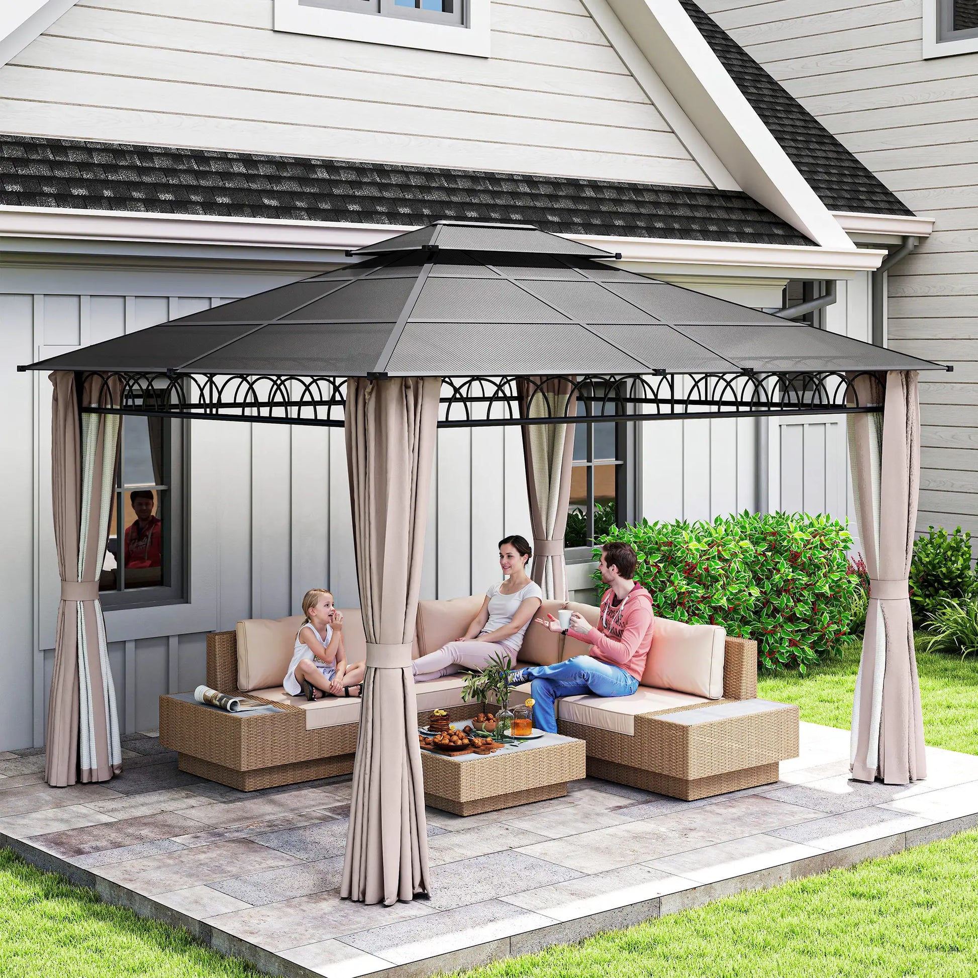 10' x 12' Hardtop Gazebo, Polycarbonate Roof, Steel Frame, Khaki Gazebos at Gallery Canada