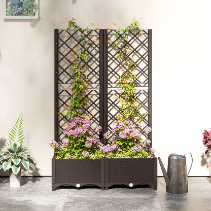 Plastic Raised Garden Bed With Trellis, Drainage Holes And Plugs