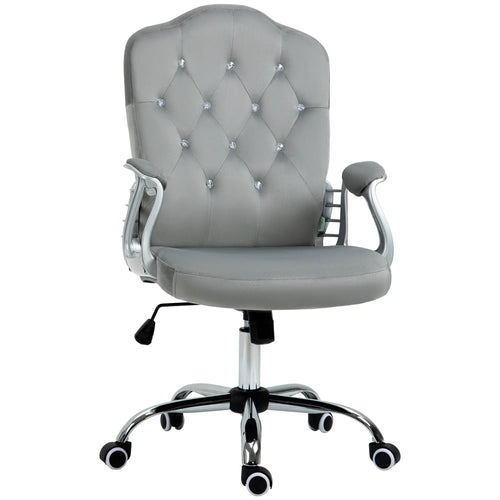 Velvet Office Chair, Button Tufted Desk Chair, Adjustable Height, Grey