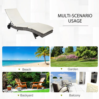 Adjustable Wicker Chaise Lounge with Cushion, Wheels, Cream White Chaise Loungers at Gallery Canada