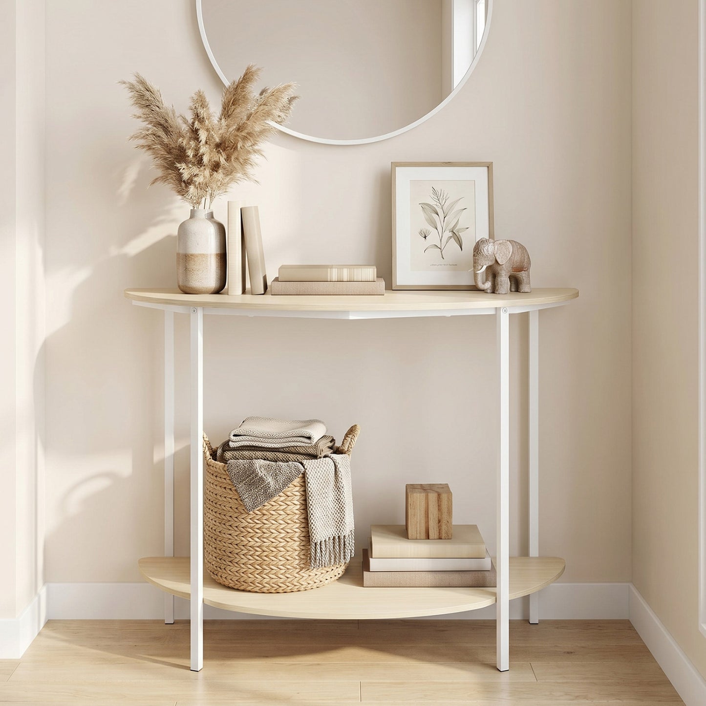 Half Moon Console Table 40 inch, 2-Tier, Oak Console Tables at Gallery Canada