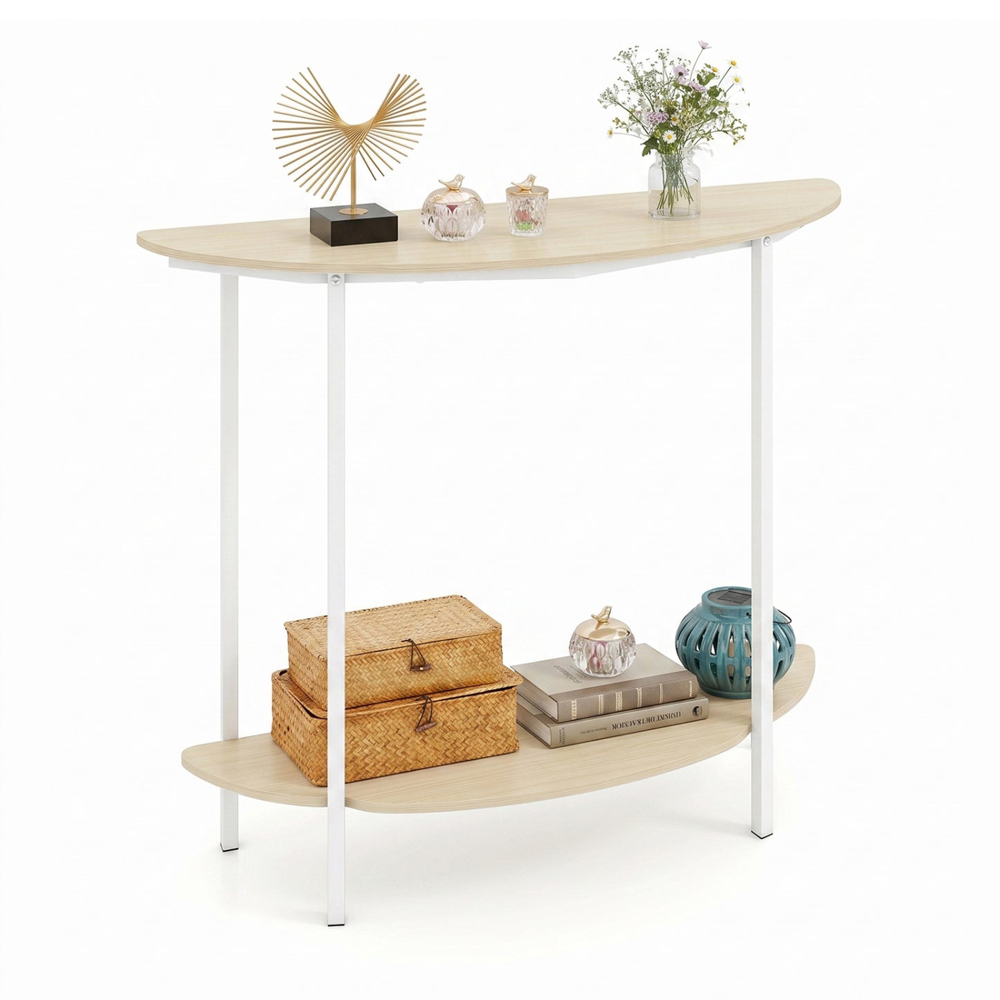 Half Moon Console Table 40 inch, 2-Tier, Oak Console Tables Oak at Gallery Canada