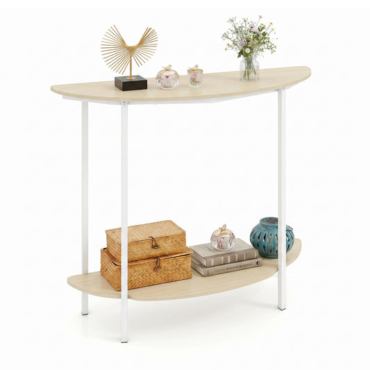 Half Moon Console Table 40 inch, 2-Tier, Oak Console Tables Oak at Gallery Canada