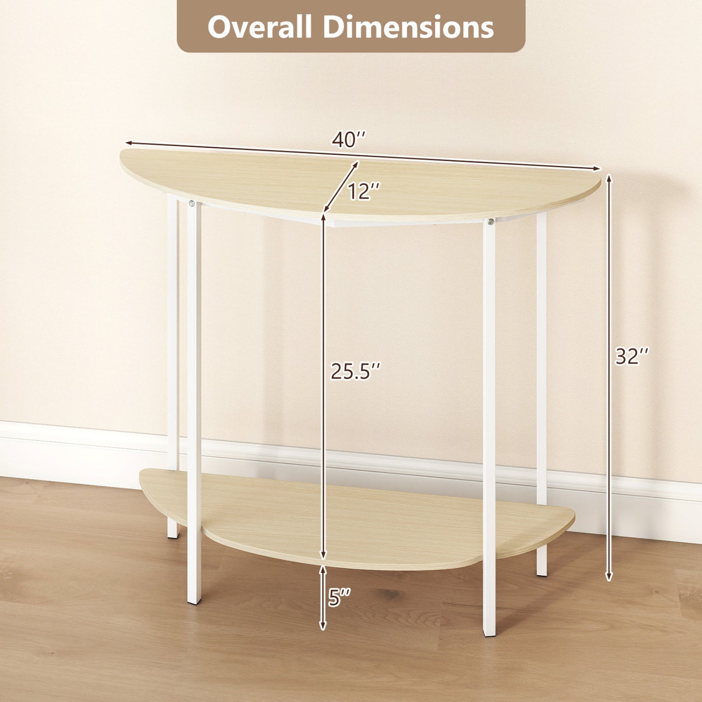 Half Moon Console Table 40 inch, 2-Tier, Oak Console Tables at Gallery Canada