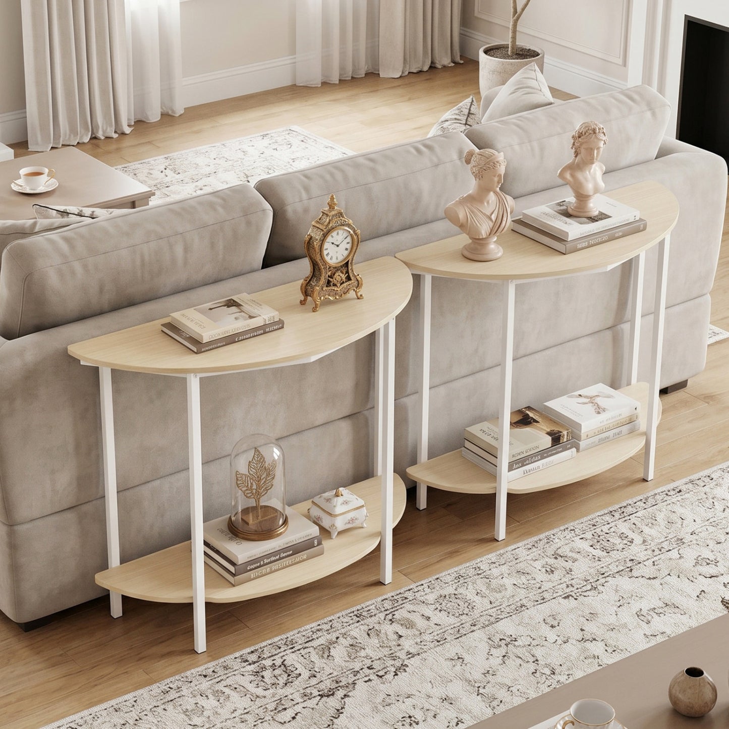 Half Moon Console Table 40 inch, 2-Tier, Oak Console Tables at Gallery Canada