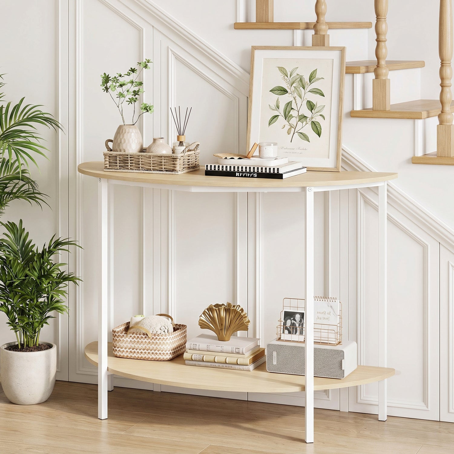Half Moon Console Table 40 inch, 2-Tier, Oak Console Tables at Gallery Canada